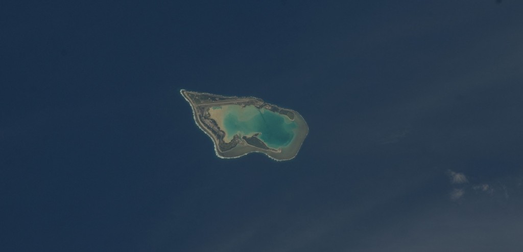 aerial view of Wake Island in the middle of the ocean